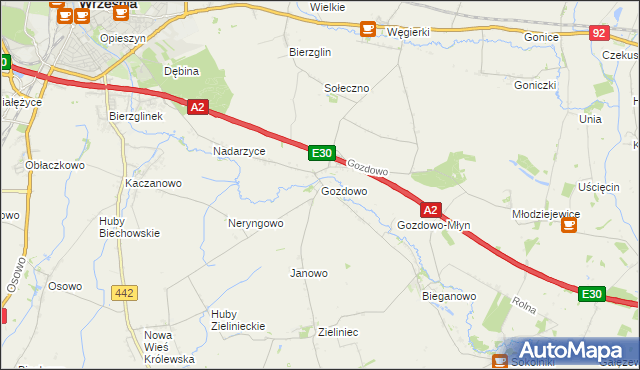 mapa Gozdowo gmina Września, Gozdowo gmina Września na mapie Targeo