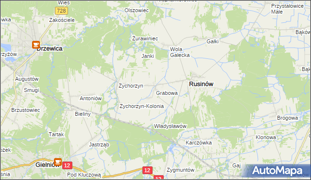 mapa Grabowa gmina Rusinów, Grabowa gmina Rusinów na mapie Targeo