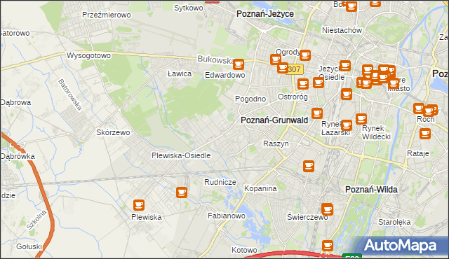 mapa Grunwald gmina Poznań, Grunwald gmina Poznań na mapie Targeo