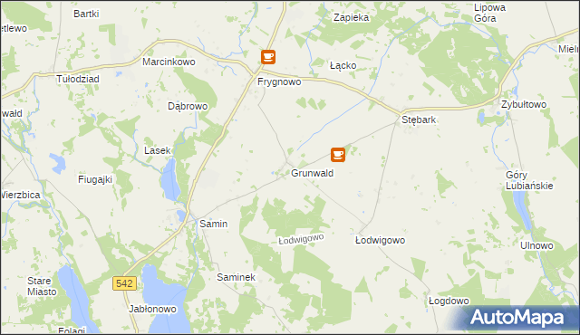 mapa Grunwald powiat ostródzki, Grunwald powiat ostródzki na mapie Targeo