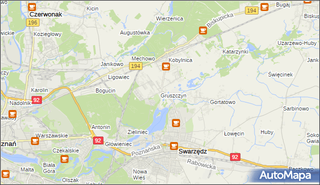 mapa Gruszczyn gmina Swarzędz, Gruszczyn gmina Swarzędz na mapie Targeo