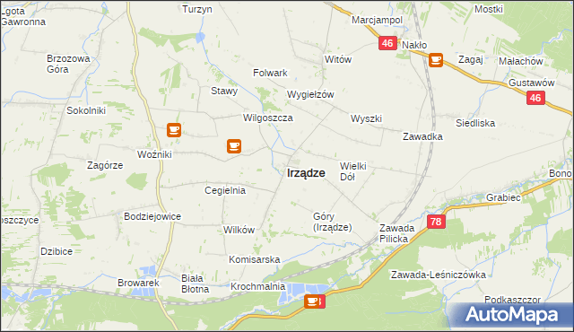 mapa Irządze powiat zawierciański, Irządze powiat zawierciański na mapie Targeo