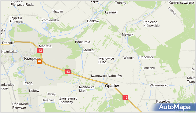 mapa Iwanowice Duże, Iwanowice Duże na mapie Targeo