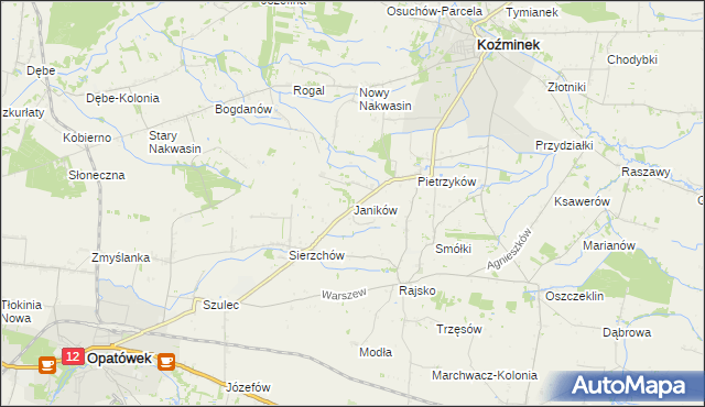 mapa Janików gmina Opatówek, Janików gmina Opatówek na mapie Targeo