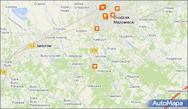 mapa Janinów gmina Grodzisk Mazowiecki, Janinów gmina Grodzisk Mazowiecki na mapie Targeo