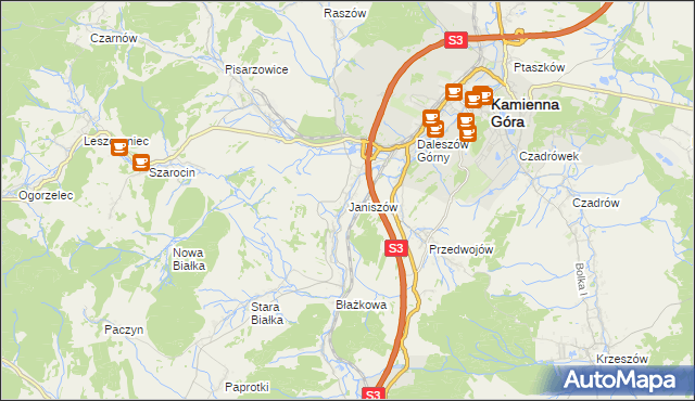 mapa Janiszów gmina Kamienna Góra, Janiszów gmina Kamienna Góra na mapie Targeo