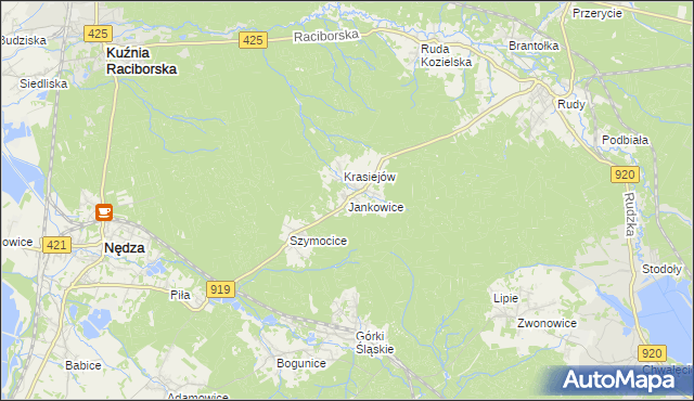 mapa Jankowice gmina Kuźnia Raciborska, Jankowice gmina Kuźnia Raciborska na mapie Targeo