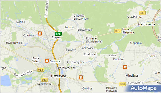 mapa Jankowice gmina Pszczyna, Jankowice gmina Pszczyna na mapie Targeo