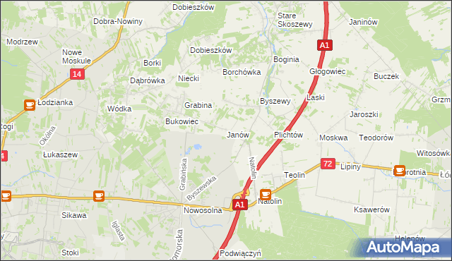 mapa Janów gmina Nowosolna, Janów gmina Nowosolna na mapie Targeo