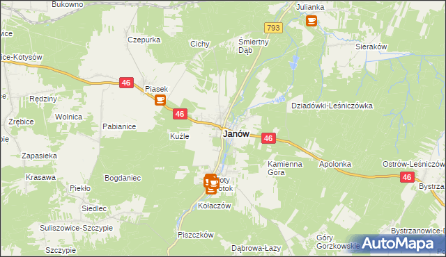 mapa Janów powiat częstochowski, Janów powiat częstochowski na mapie Targeo