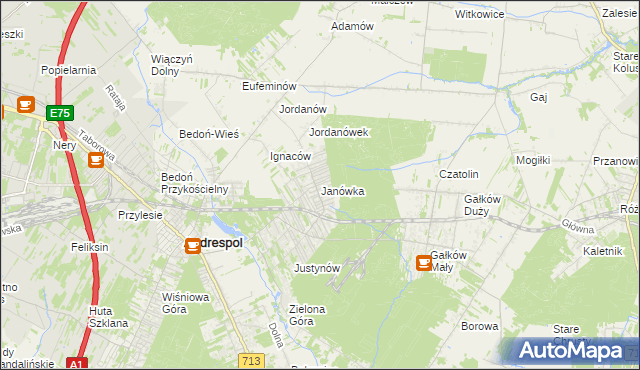 mapa Janówka gmina Andrespol, Janówka gmina Andrespol na mapie Targeo