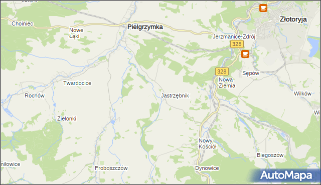 mapa Jastrzębnik gmina Pielgrzymka, Jastrzębnik gmina Pielgrzymka na mapie Targeo