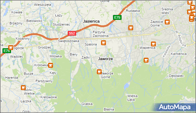 mapa Jaworze powiat bielski, Jaworze powiat bielski na mapie Targeo