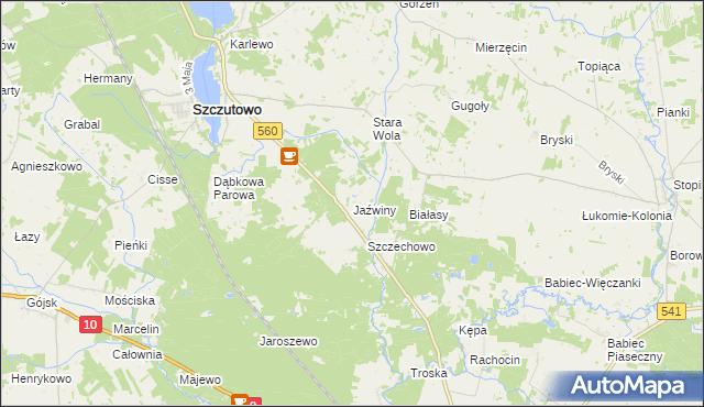 mapa Jaźwiny gmina Szczutowo, Jaźwiny gmina Szczutowo na mapie Targeo
