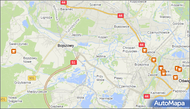 mapa Jedlina gmina Bojszowy, Jedlina gmina Bojszowy na mapie Targeo