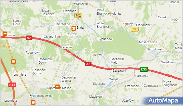 mapa Jeżewo gmina Zgierz, Jeżewo gmina Zgierz na mapie Targeo