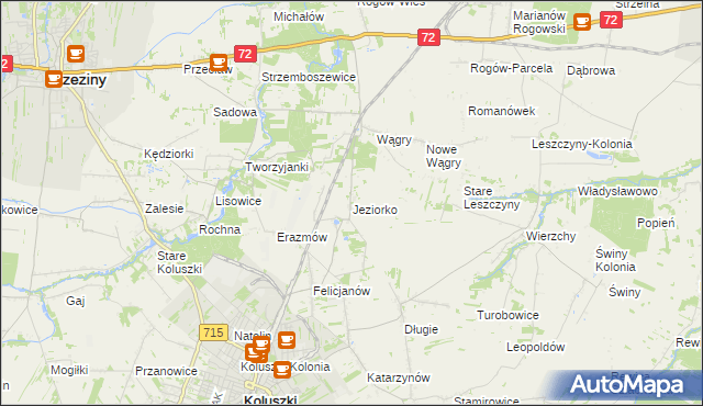 mapa Jeziorko gmina Koluszki, Jeziorko gmina Koluszki na mapie Targeo