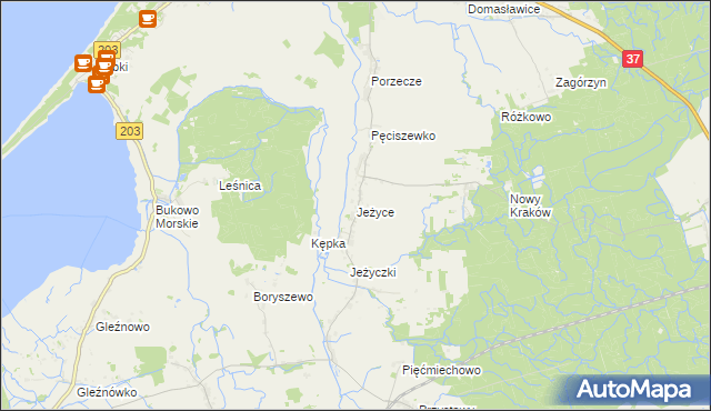 mapa Jeżyce gmina Darłowo, Jeżyce gmina Darłowo na mapie Targeo