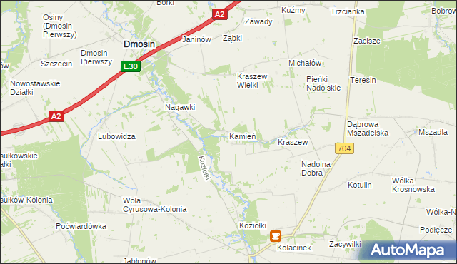 mapa Kamień gmina Dmosin, Kamień gmina Dmosin na mapie Targeo