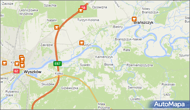 mapa Kamieńczyk gmina Wyszków, Kamieńczyk gmina Wyszków na mapie Targeo