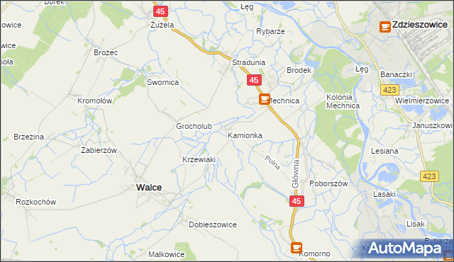 mapa Kamionka gmina Reńska Wieś, Kamionka gmina Reńska Wieś na mapie Targeo