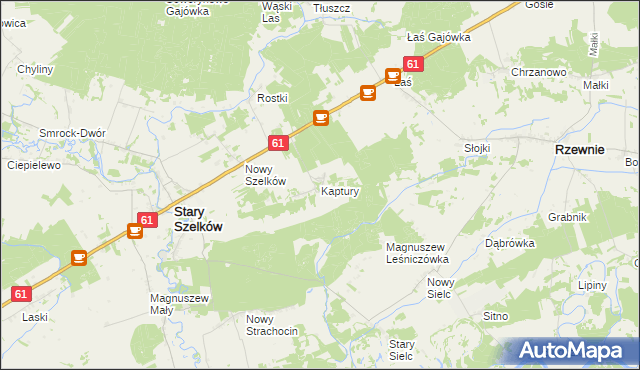 mapa Kaptury gmina Szelków, Kaptury gmina Szelków na mapie Targeo