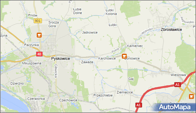 mapa Karchowice, Karchowice na mapie Targeo