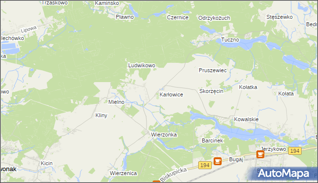 mapa Karłowice gmina Swarzędz, Karłowice gmina Swarzędz na mapie Targeo