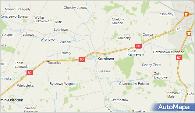 mapa Karniewo powiat makowski, Karniewo powiat makowski na mapie Targeo