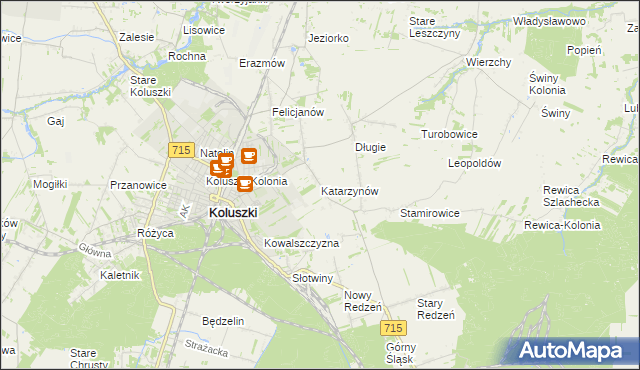 mapa Katarzynów gmina Koluszki, Katarzynów gmina Koluszki na mapie Targeo