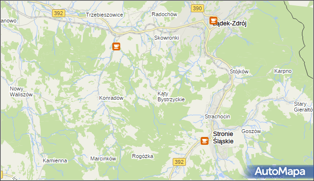 mapa Kąty Bystrzyckie, Kąty Bystrzyckie na mapie Targeo