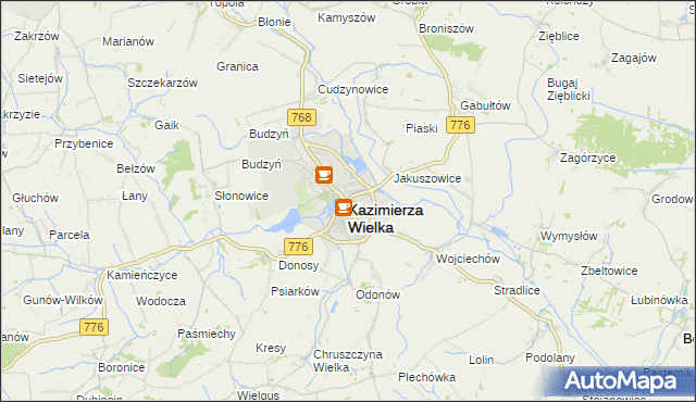 mapa Kazimierza Wielka, Kazimierza Wielka na mapie Targeo