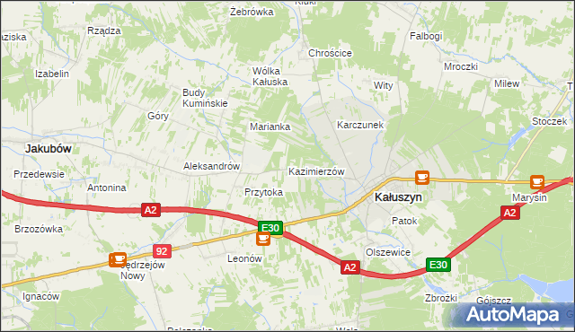 mapa Kazimierzów gmina Kałuszyn, Kazimierzów gmina Kałuszyn na mapie Targeo