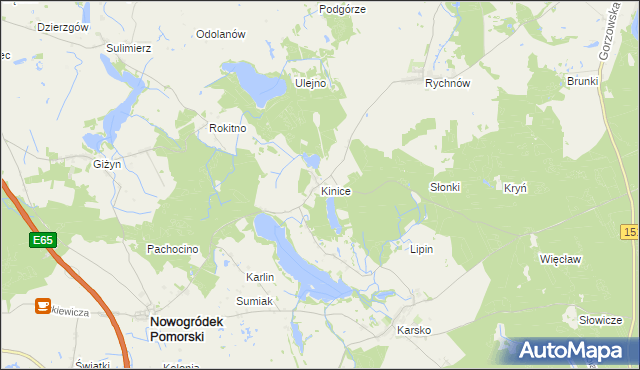 mapa Kinice gmina Nowogródek Pomorski, Kinice gmina Nowogródek Pomorski na mapie Targeo