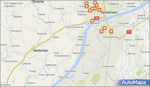 mapa Koćmierzów, Koćmierzów na mapie Targeo