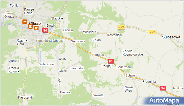 mapa Kogutek gmina Olkusz, Kogutek gmina Olkusz na mapie Targeo