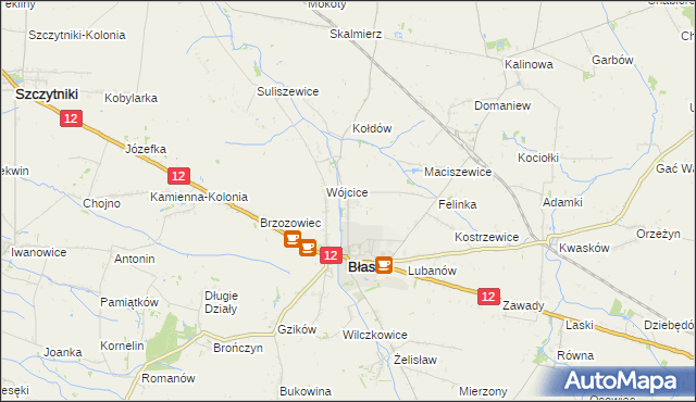 mapa Kokoszki gmina Błaszki, Kokoszki gmina Błaszki na mapie Targeo