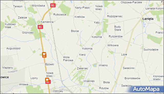 mapa Kołomia gmina Nowe Ostrowy, Kołomia gmina Nowe Ostrowy na mapie Targeo