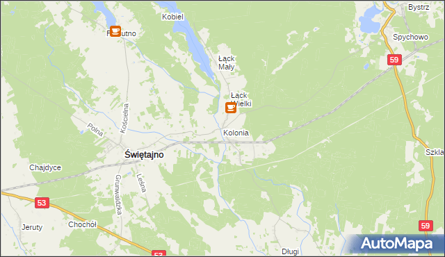 mapa Kolonia gmina Świętajno, Kolonia gmina Świętajno na mapie Targeo