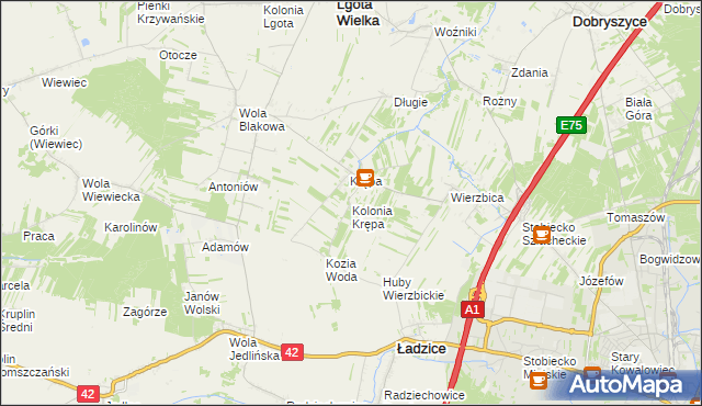 mapa Kolonia Krępa gmina Lgota Wielka, Kolonia Krępa gmina Lgota Wielka na mapie Targeo