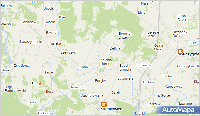 mapa Kolonia Lipnik gmina Siemkowice, Kolonia Lipnik gmina Siemkowice na mapie Targeo