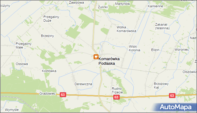 mapa Komarówka Podlaska, Komarówka Podlaska na mapie Targeo