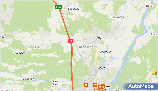 mapa Konradowo gmina Otyń, Konradowo gmina Otyń na mapie Targeo