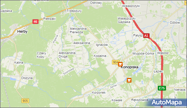 mapa Kopalnia gmina Konopiska, Kopalnia gmina Konopiska na mapie Targeo