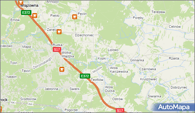 mapa Kopki gmina Wiązowna, Kopki gmina Wiązowna na mapie Targeo