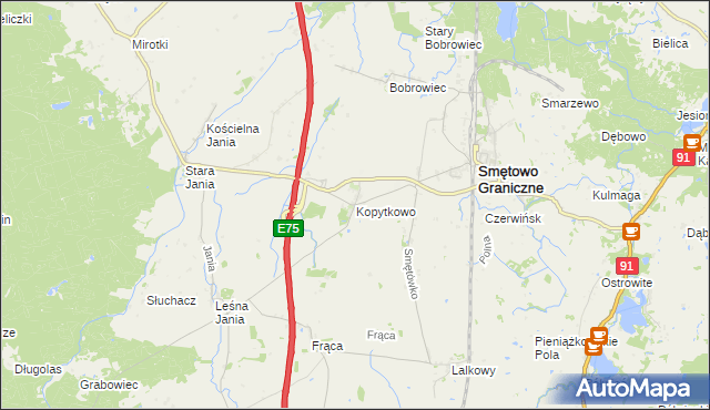 mapa Kopytkowo gmina Smętowo Graniczne, Kopytkowo gmina Smętowo Graniczne na mapie Targeo