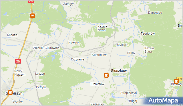 mapa Korzeniew, Korzeniew na mapie Targeo