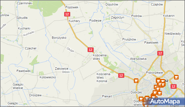 mapa Kościelna Wieś gmina Gołuchów, Kościelna Wieś gmina Gołuchów na mapie Targeo
