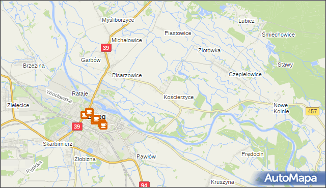 mapa Kościerzyce, Kościerzyce na mapie Targeo