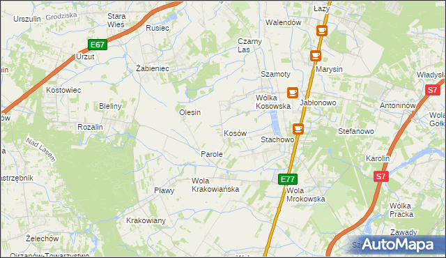 mapa Kosów gmina Lesznowola, Kosów gmina Lesznowola na mapie Targeo